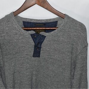 LUCKY Gray Henley Sweater with Denim Accents